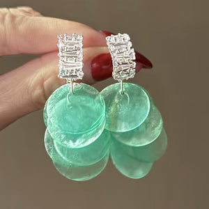 Mint Green Shell Round Disc Tassel Drop Earrings For Women, Geometric Resort OL Style
