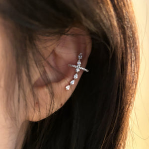 Light Luxury Copper Waterdrop Zircon Clip-on Earrings For Women, No Piercing Ear Cuffs