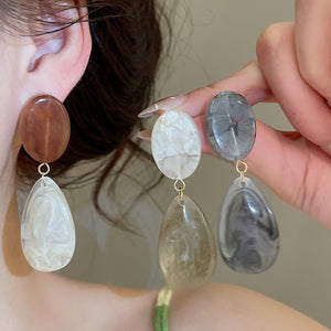 Minimalist French Resin Oval Teardrop Drop Earrings With Silver Post For Women