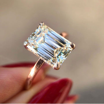 Rose Gold Tone Rectangular Clear Crystal Solitaire Ring