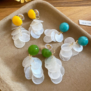 2026 New Dopamine Shell Geometric Round Clip-on Earrings For Women Sweet Summer Resort OL Style