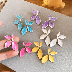 Alloy Enamel Flower Drop Earrings With Silver Pins, Korean Sweet Minimalist Light Luxury Style