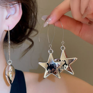 2026 New Iron Heart And Star Print Drop Earrings Sweet Cool Fashion OL Ear Hook Jewelry