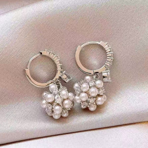 Silver Floral Ball Faux Pearl Stud Earrings For Women Light Luxury Geometric Round Fashion Jewelry