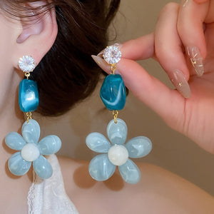 Spring Summer Gradient Resin Flower Stud Earrings For Women, Sweet Fashion OL Floral Jewelry