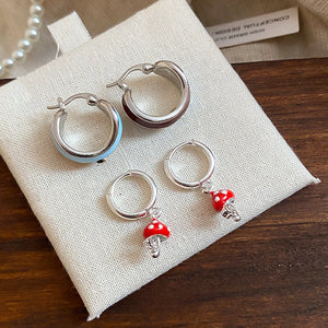Y2K Red Mushroom Alloy Earrings Cute Polka Dot Enamel Cartoon Geometric Ear Cuffs For Women