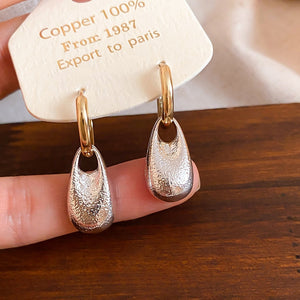 Irregular Wrinkled Metal Teardrop Drop Earrings Minimalist Cool Style Light Luxury Ear Jewelry