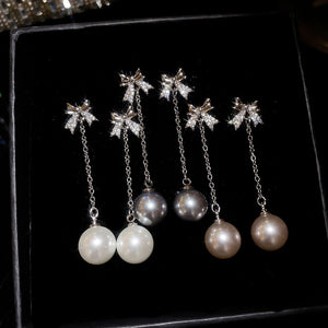 Light Luxury Bowknot Faux Pearl Zircon Stud Earrings, Elegant Sweet Silver Needle Ear Jewelry