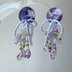 Purple Dream Acrylic Shell Crystal Stud Earrings French Vacation Geometric Round Design