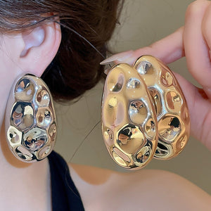 European American Minimalist Iron Irregular Oval Stud Earrings Light Luxury Geometric Jewelry