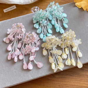 Fresh Summer Faux Crystal Beaded Flower Stud Earrings Sweet Vacation Style Jewelry