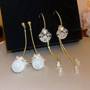 Light Luxury Chinese Style Geometric Round Cat Eye Stone Zircon Shell Stud Earrings For Women