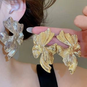 Irregular Geometric Textured Metal Stud Earrings With Silver Pins, Vintage Minimalist Statement Style