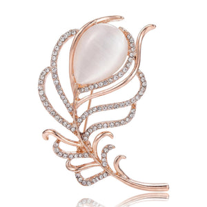 Alloy Rhinestone Feather Brooch Pin For Elegant Suit Accessories