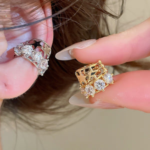 Copper Zircon Round Star Clip-on Earrings Geometric Elegant No Piercing Ear Cuffs