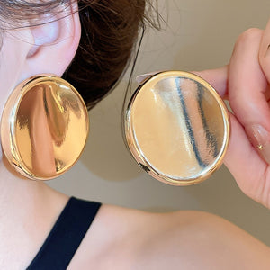 Polished Concave Oval Iron Stud Earrings, Vintage Minimalist Geometric Jewelry for Women