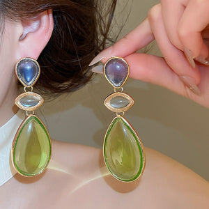 French Vintage Resin Teardrop Drop Earrings With Silver Pin Studs Unique Designer Jewelry