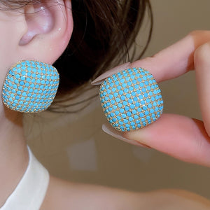 Copper Square Zircon Stud Earrings With Silver Pins, Luxury Geometric Fashion Jewelry