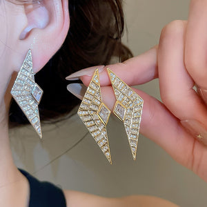 European Style Copper Triangle Zircon Stud Earrings With Silver Posts For Women