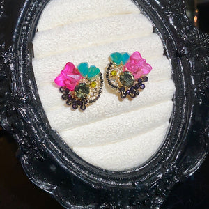 Vintage Crystal Butterfly Teardrop Stud Earrings With Silver Needle Posts, Court Style
