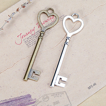 Open Heart Key Metal Charm in 3 Finishes for Jewelry Crafts