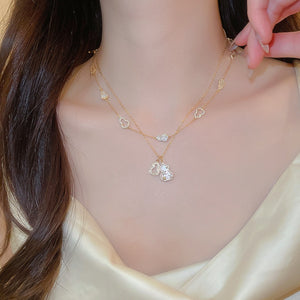 18K Gold Plated Copper Zircon Gourd Pendant Necklace Vintage Light Luxury Collarbone Choker
