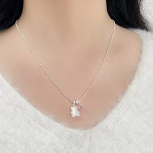 Light Luxury Heart Mother Of Pearl Bear Pendant Necklace With Cubic Zirconia Elegant Clavicle Chain