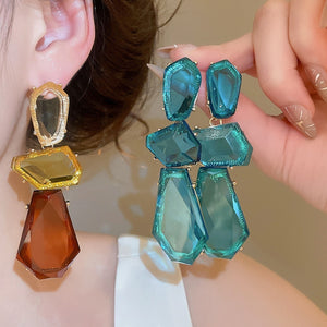 Irregular Geometric Resin Drop Earrings With Silver Pins, Creative Western Style Women's Jewelry