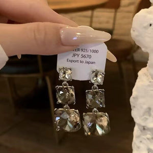 Copper Geometric Square Rhinestone Pendant Drop Earrings For Elegant Evening Party Style