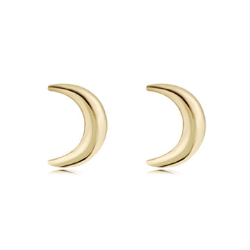 Gold Tone Crescent Moon Stud Earrings with Textured Surface Detail