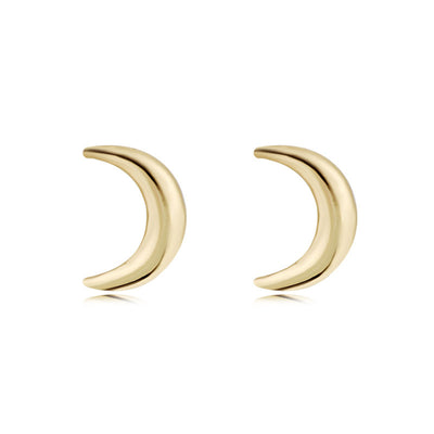 Main product view of gold Tone Crescent Moon Stud Earrings with Textured Surface Detail