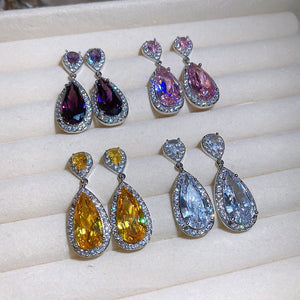 Light Luxury Copper Teardrop Zircon Stud Earrings With Silver Posts For Women