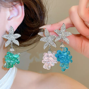 Fresh Floral Crystal Beaded Stud Earrings With Rhinestone Island Summer Vacation Style