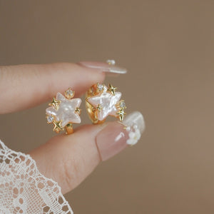 Copper Zircon Star Pearl Ear Cuff Earrings Sweet Minimalist Fashion Ethnic Style
