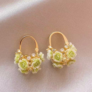 Rhinestone Resin Flower Basket Earrings Forest Style Elegant Floral Ear Clips