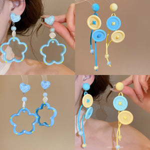 Sweet Colorful Resin Hollow Flower Button Drop Earrings Cute Floral Plastic Sweet Style