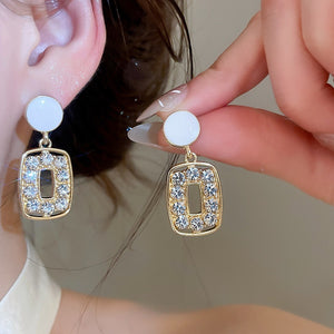 2026 New Round Rhinestone Drop Earrings For Women Light Luxury Silver Needle Designer Studs