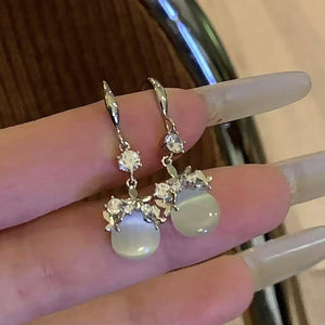 Light Luxury Rhinestone Cat Eye Resin Round Geometric Drop Earrings For Women