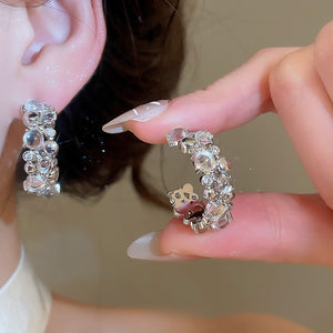 Light Luxury Resin Zircon Bubble Round C Shape Drop Earrings For Women