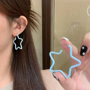 Blue Hollow Star Iron Hoop Earrings For Women Minimalist Fashion OL Photo Jewelry