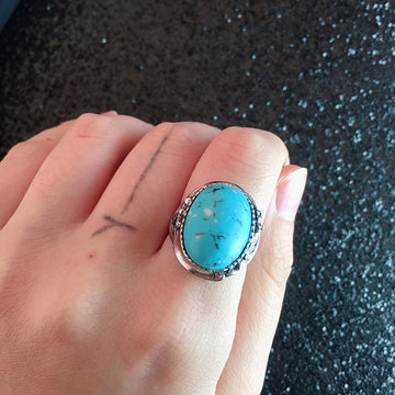 Silver Tone Oval Blue Stone Statement Ring Fashion Jewelry