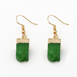 Rectangular Resin Drop Earrings with Gold-Tone Hooks, Green or Magenta