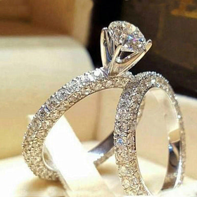 Silver Tone Double Loop Pavé Crystal Ring front view
