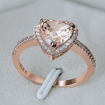 Rose Gold Tone Heart Stone Halo Ring In A Polished Decorative Design