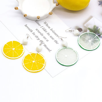 Green Lime and Yellow Lemon Slice Novelty Hook Earrings