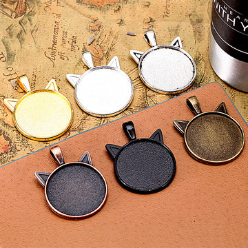 Cat Ear Round Cabochon Pendant Trays in Six Metal Finishes