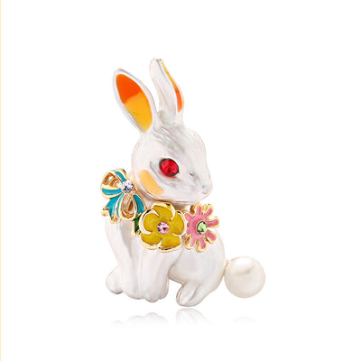 Front product view of the rabbit brooch pin in gold and yellow