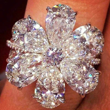 Silver Floral Cluster Statement Ring In A Polished Decorative Design