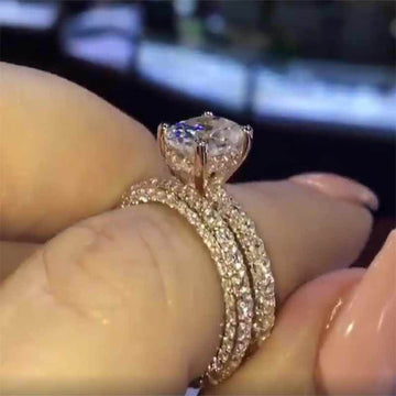 Oval Center Stone Three Row Ring Set With Clear Stone Accents