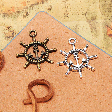 Anchor Ship Wheel Metal Charm in 3 Finishes for Jewelry Crafts
